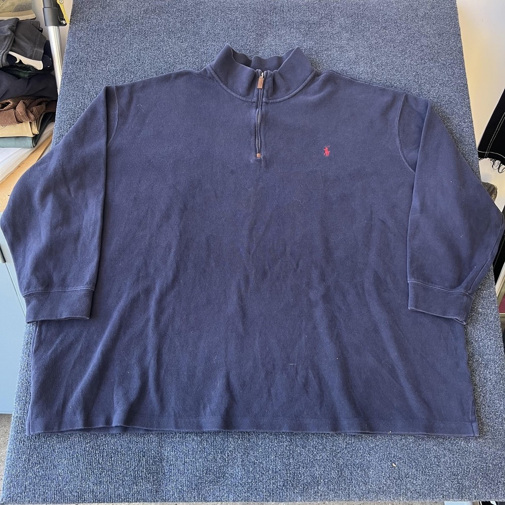 Polo Ralph Lauren Sweatshirt Mens 4XL Navy Quarter Zip Mock Neck Red Pony Cotton